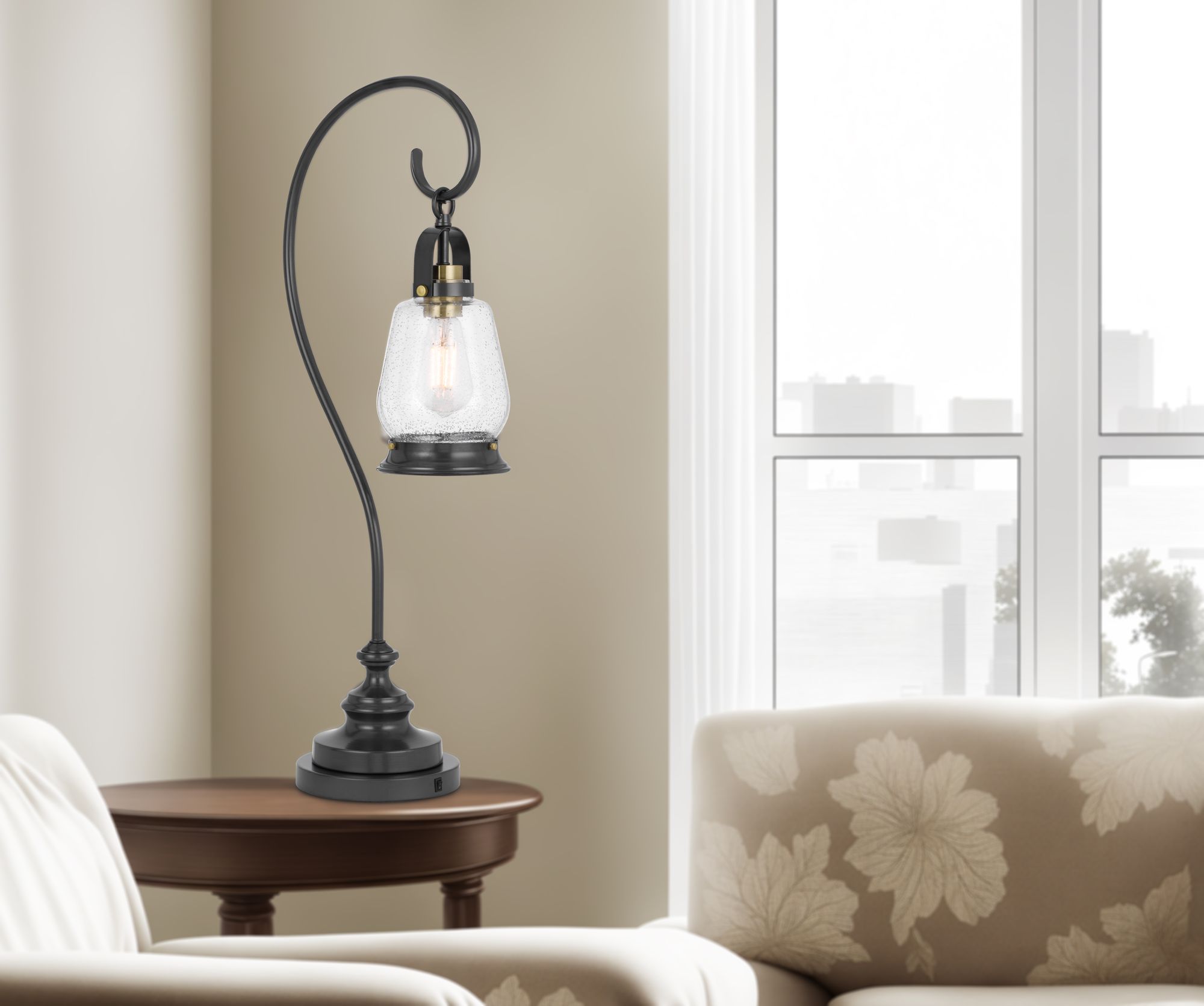 Image 3 60W Terni table lamp with bubbled glass and rocker switch on base more views