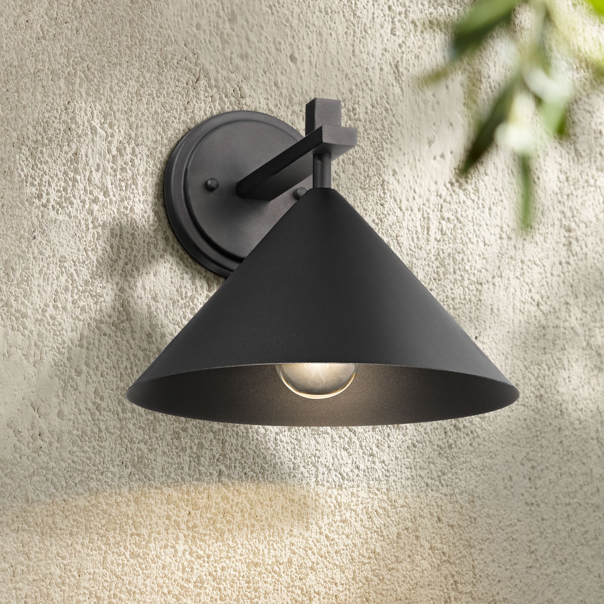 Thumbnail1 of John Timberland Apex 9 3/4" High Textured Black Outdoor Wall Light in scene