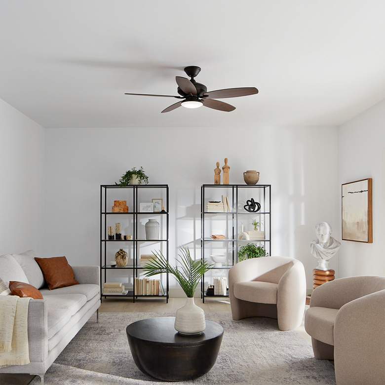 Image 1 52" Renew Satin Bronze LED Ceiling Fan with Walnut Blades in scene