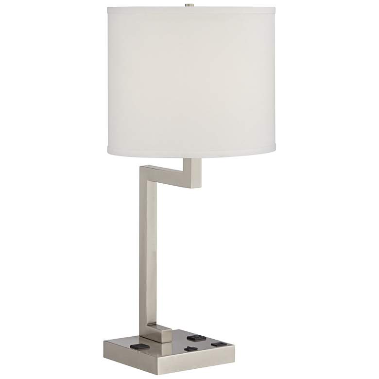 Image 1 61J29 - 26"H Square Tube Table Lamp with 2Outlets 1USB