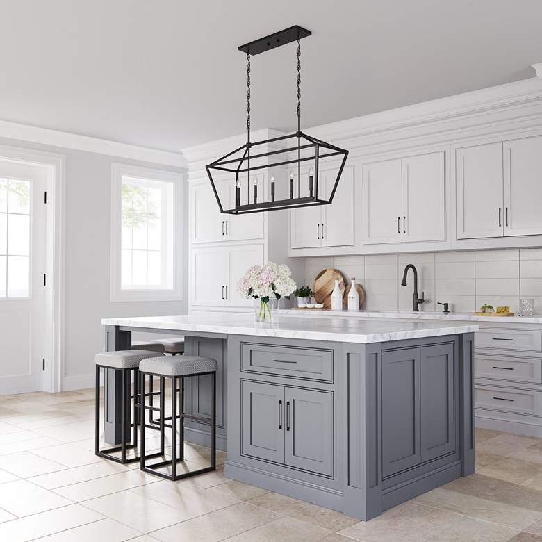 Image 1 Henna 40" Wide Matte Black 5-Light Linear Island Chandelier in scene