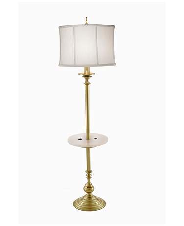 62" H Satin Brass & Opal Acrylic Tray Floor Lamp