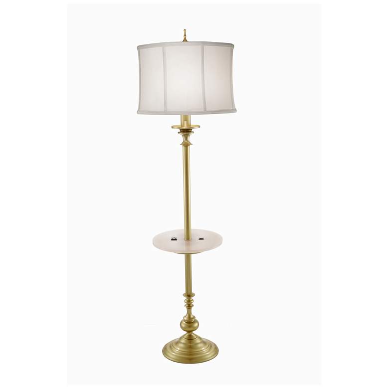 Image 1 62" H Satin Brass & Opal Acrylic Tray Floor Lamp