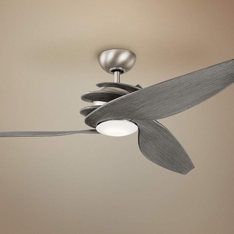 Image 1 62" Kichler Spyra Brushed Nickel Driftwood LED Ceiling Fan with Remote