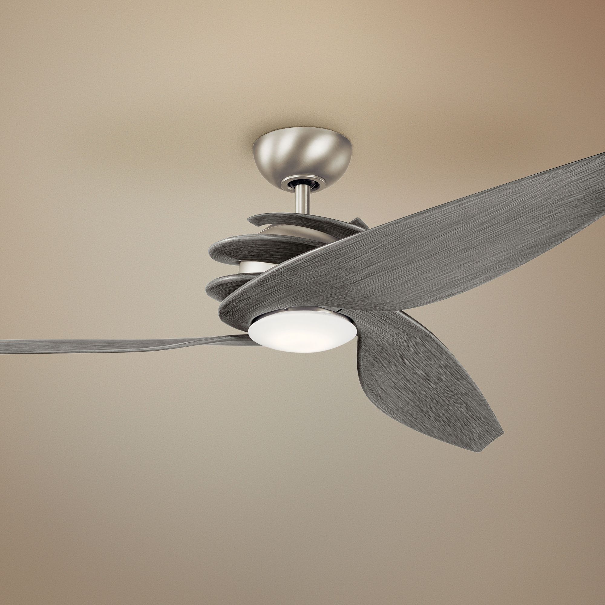 62" Kichler Spyra Brushed Nickel Driftwood LED Ceiling Fan 73D11