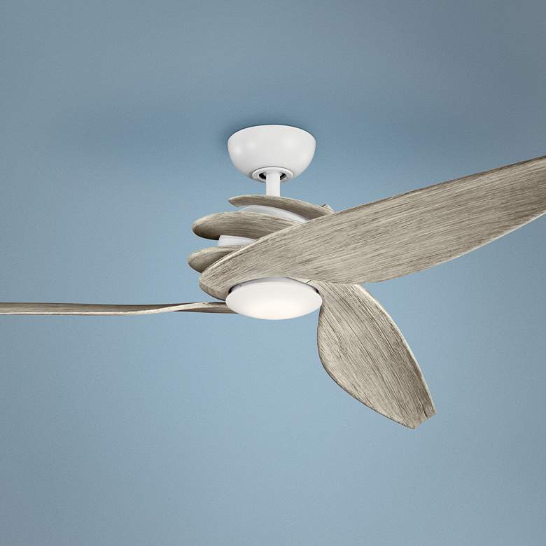 Image 1 62 inch Kichler Spyra LED Walnut and White Indoor Ceiling Fan with Remote