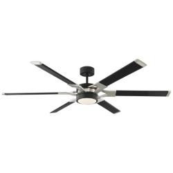 62&quot; Loft Black and Steel Damp Rated 6-Blade Ceiling Fan with Remote