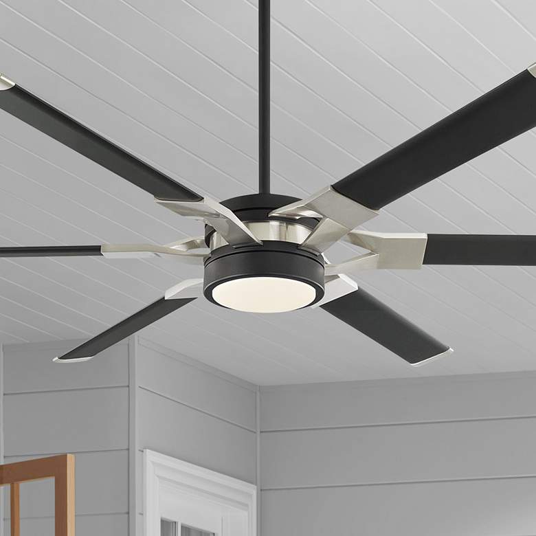 Image 1 62 inch Loft Black and Steel Damp Rated 6-Blade Ceiling Fan with Remote