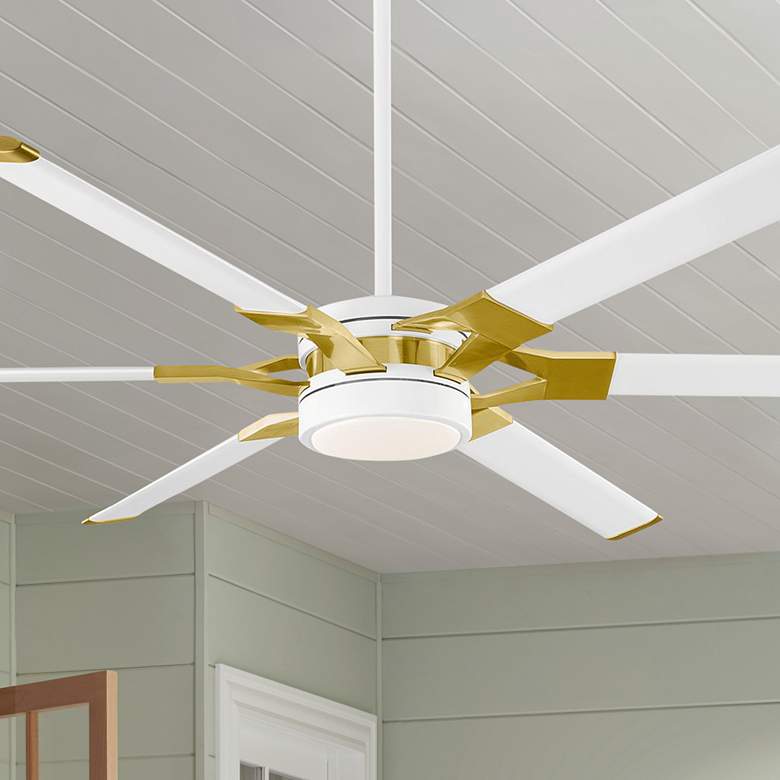 Image 1 62" Loft Matte White Brass LED Damp Rated Fan with Remote