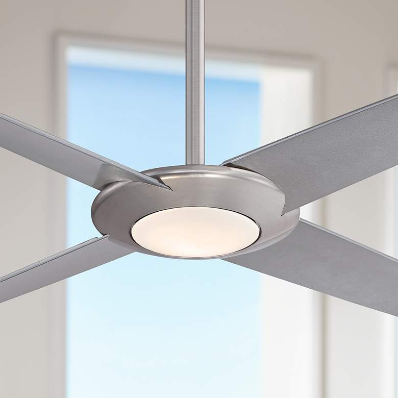 Image 1 62" Minka Aire Pancake XL Brushed Nickel LED Modern Ceiling Fan