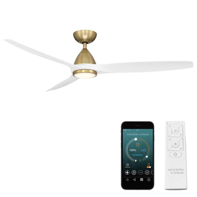 Image 4 62" Modern Forms Skylark Brass and White 3000K LED Smart Ceiling Fan more views