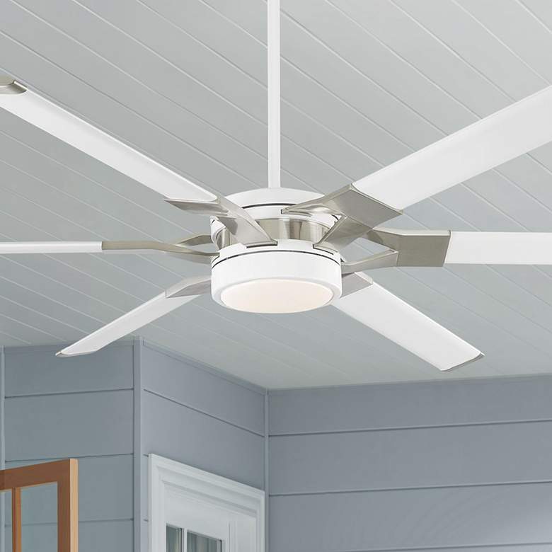 Image 1 62" Visual Comfort Loft Matte White LED Damp Ceiling Fan with Remote