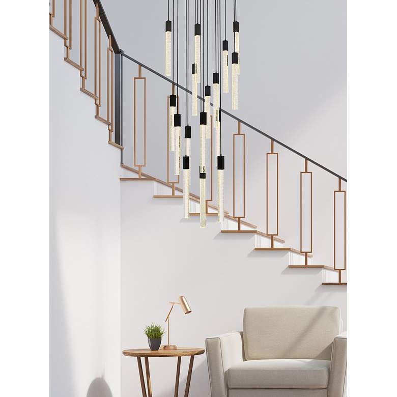 Image 1 Elegant Lighting Weston 36" Black Crystal Raindrops 16-Light Pendant in scene