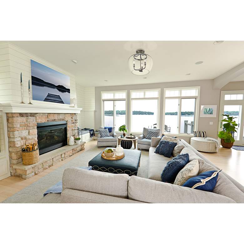 Image 1 Joliet 15 3/4" Wide Brushed Nickel 3-Light Ceiling Light in scene