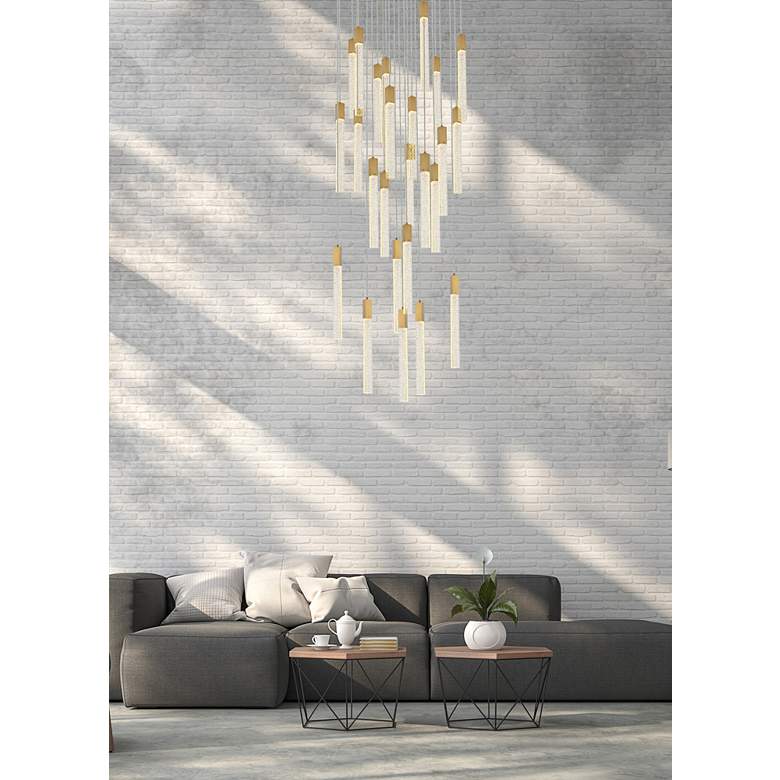 Image 1 Weston 42" Wide Satin Gold 25-Light LED Pendant in scene