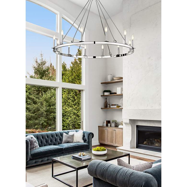 Image 1 Barclay 48" Wide Polished Nickel 12-Light Chandelier in scene