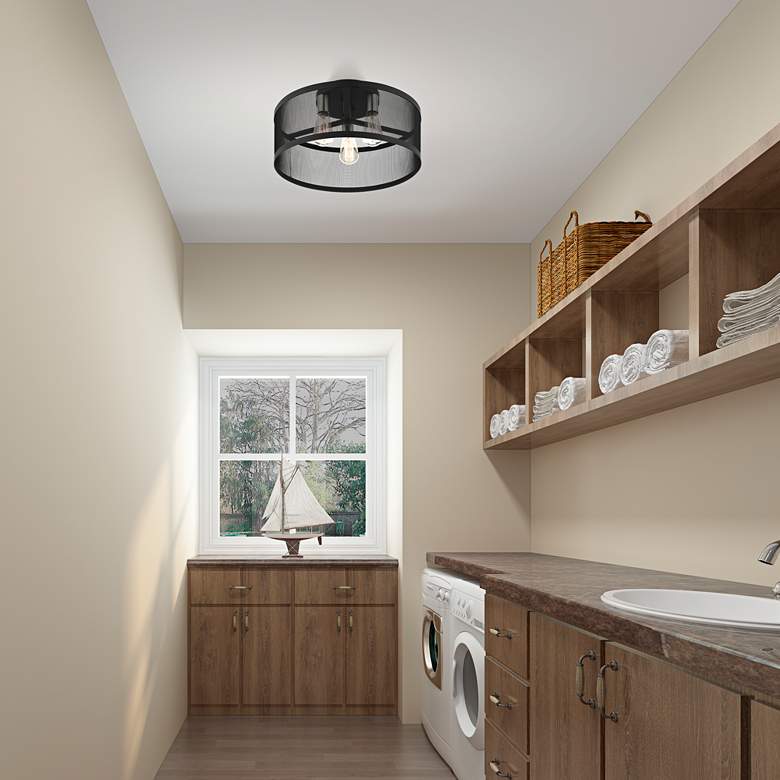 Image 1 Industro 18" Wide Black Mesh Ceiling Light in scene