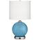 62E56 - Blue Globe Accent Table Lamp with 1 USB and 1 Outlet