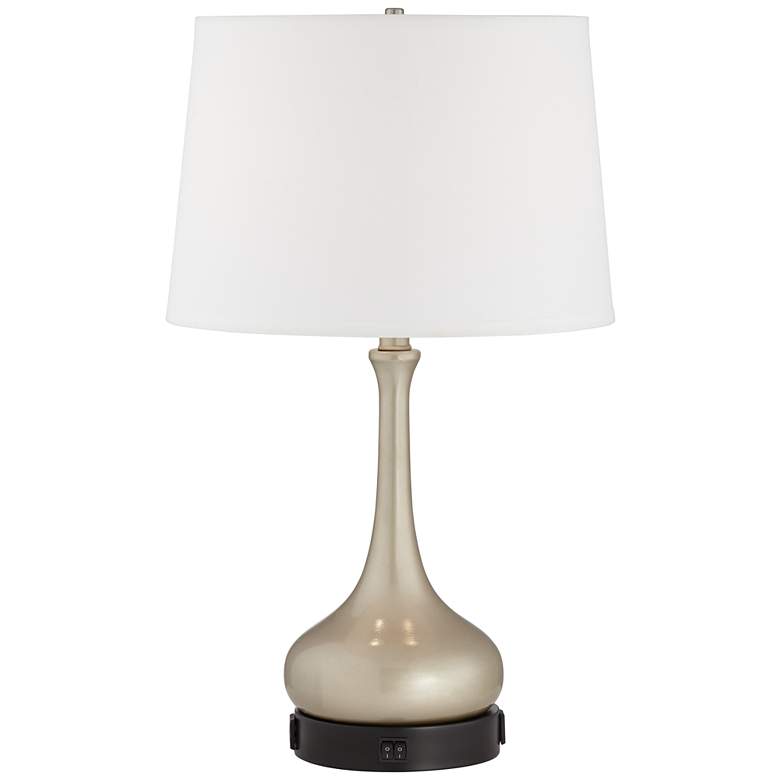 Image 1 62F59 - Double Socket Gold Table Lamp 2 Outlets