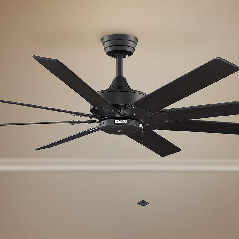 Image 1 63 inch Fanimation Levon Black Eight Blade Indoor Pull Chain Ceiling Fan