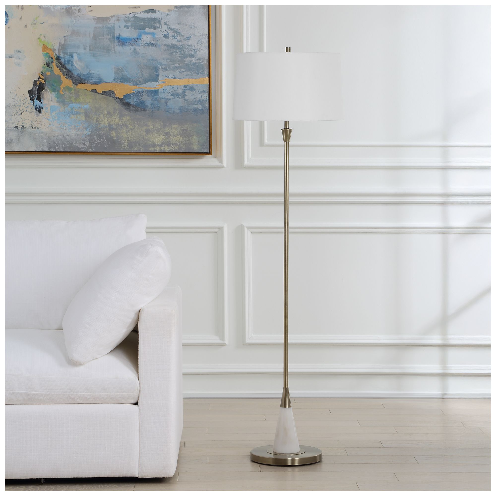 Image 3 63" High Antique Brass Metal with Marble Floor Lamp more views