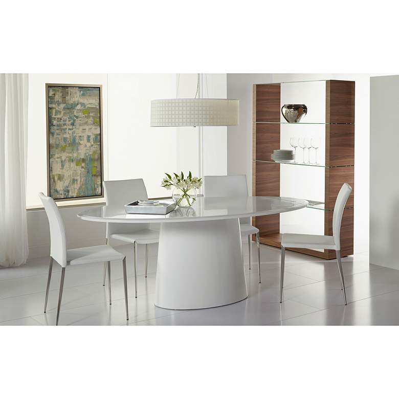 Image 1 Deodat 78 1/2"W Matte White Lacquered Wood Oval Dining Table in scene