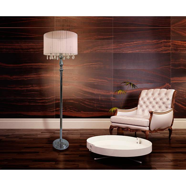 Image 1 Elegant Designs 61 1/2 inch Chrome Crystal Floor Lamp with White Shade in scene