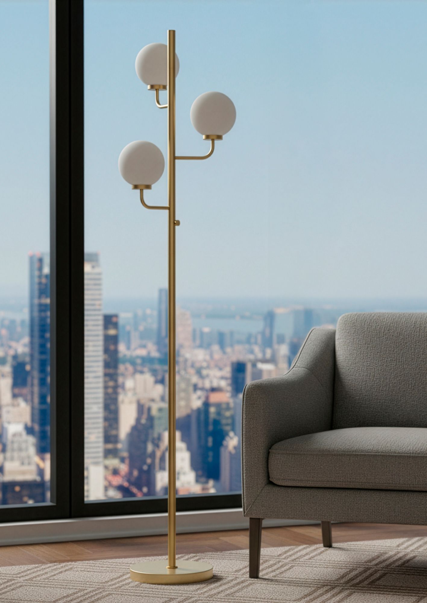 Image 1 Possini Euro Nivia 66"H Satin Brass Opal Glass 3-Light LED Floor Lamp in scene