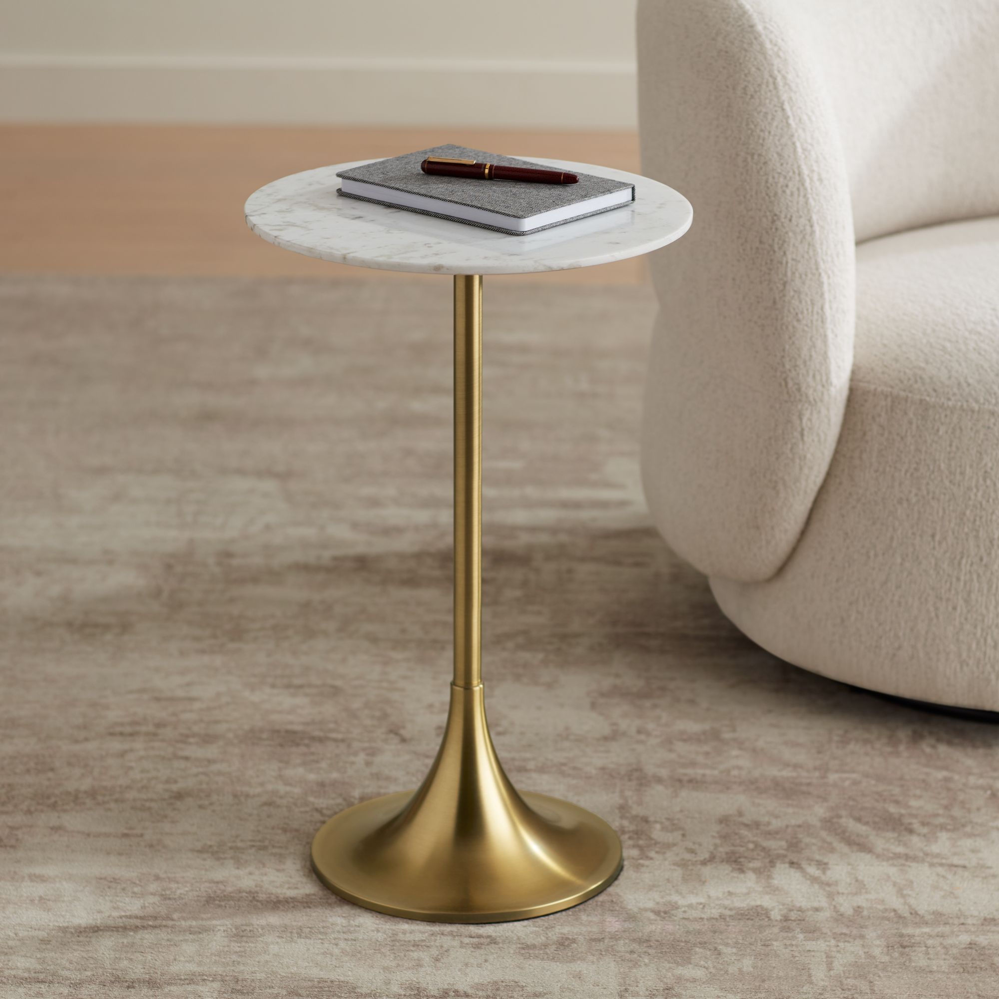 Image 1 Studio 55 Mesita 24" End Table White Marble Top with Gold Finish Base in scene