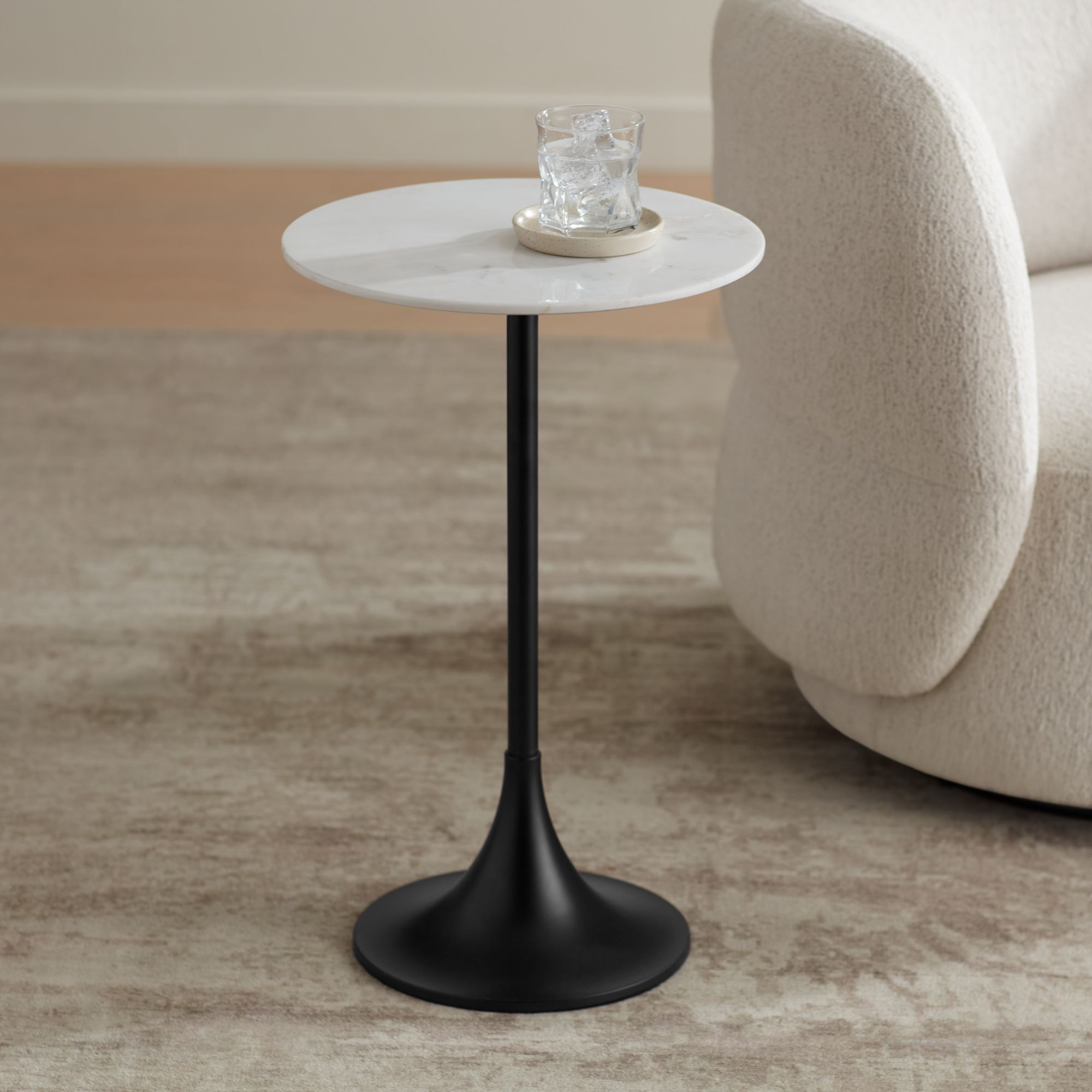 Image 1 Studio 55 Mesita 24" End Table White Marble Top with Black Finish Base in scene