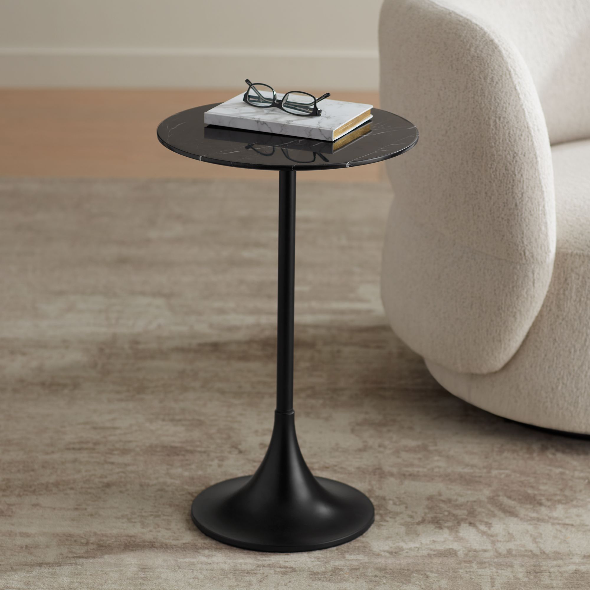 Image 1 Studio 55 Mesita 24" End Table Black Marble Top with Black Finish Base in scene