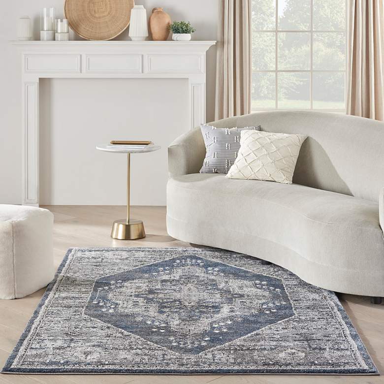 Image 1 American Manor 5'3" x 7'3" Blue Bordered Indoor Rug in scene