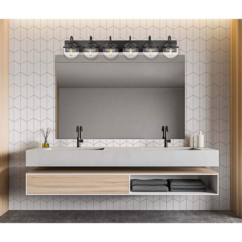Image 1 Auralume Sands 44" Wide Matte Black 6-Light LED Bath Light in scene