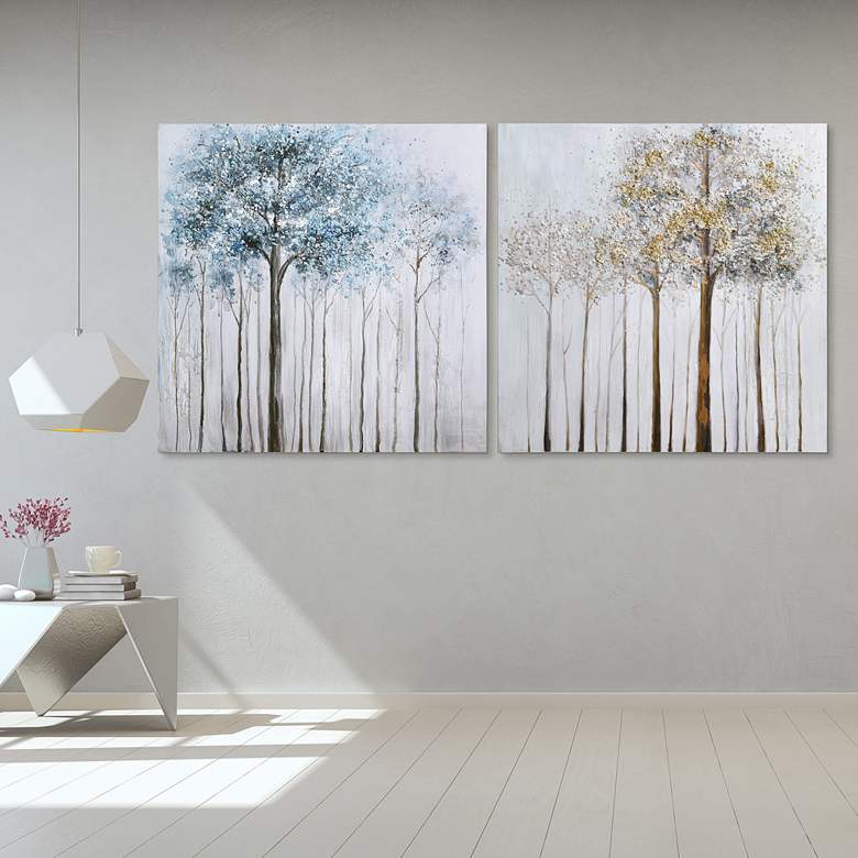 Image 1 Winter Forest 1 and 2 36" Square 2-Piece Canvas Wall Art Set in scene