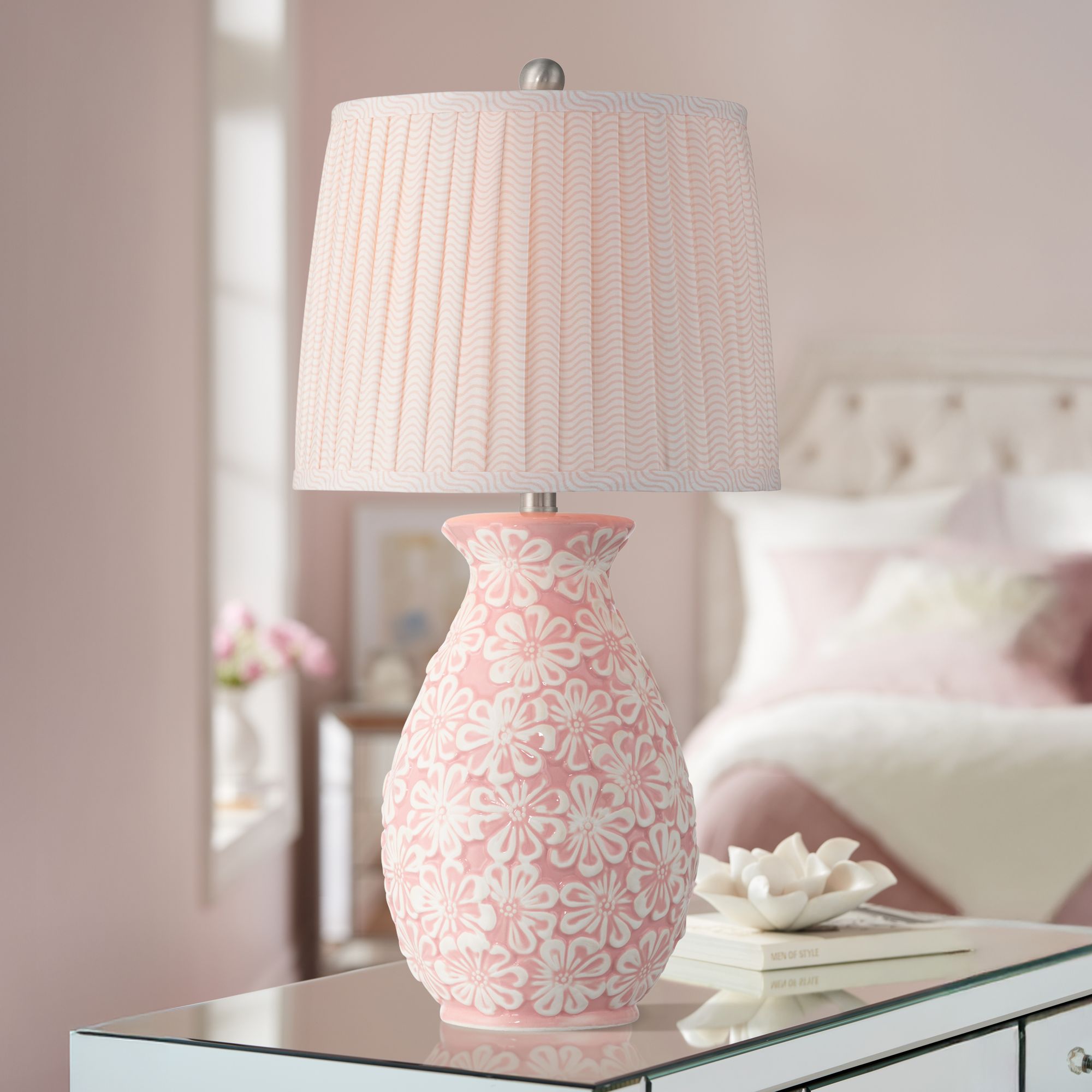 Image 1 Buttercup 25" High Pink and White Flowers Ceramic Table Lamp in scene