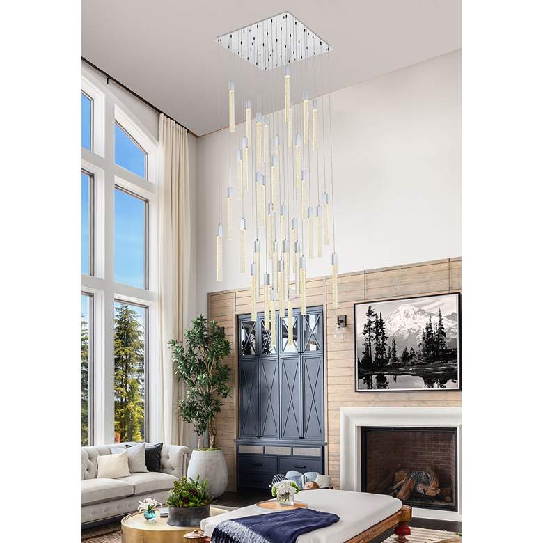 Image 1 Weston 42 inch Wide Chrome 36-Light LED Multi Light Pendant in scene