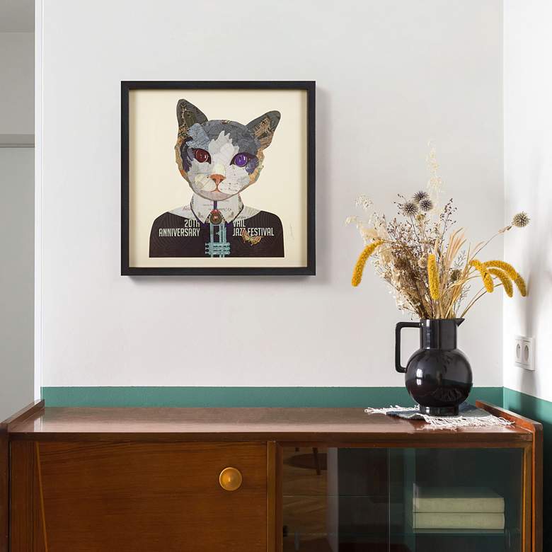 Image 1 Funky Cat 2 25" Square Dimensional Framed Graphic Wall Art in scene