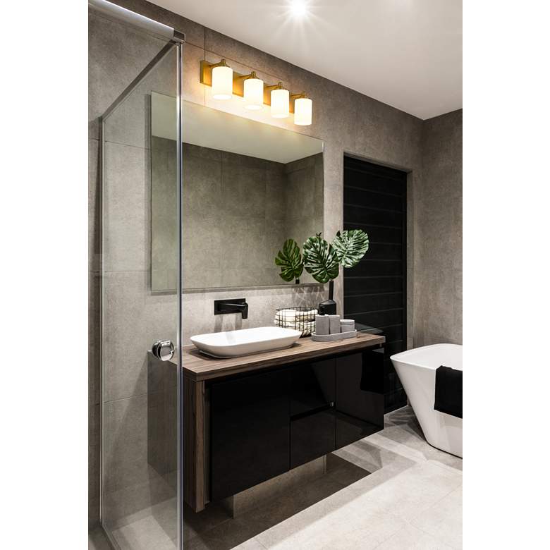 Image 1 Soledad 31 1/2" Wide Brushed Gold 4-Light Vanity Bath Light in scene