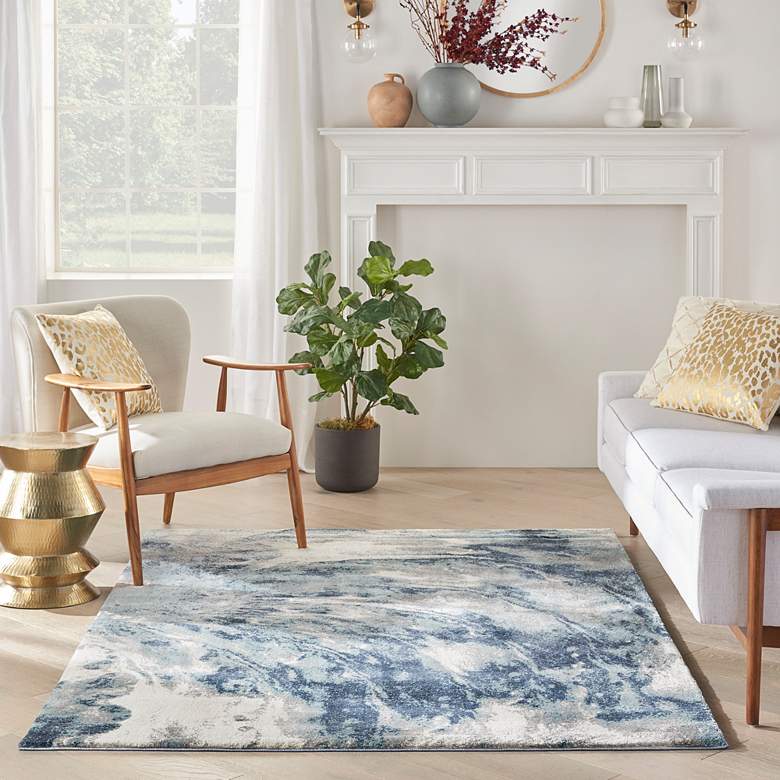 Image 1 American Manor 5'3" x 7'3" Blue/Ivory Abstract Indoor Rug in scene