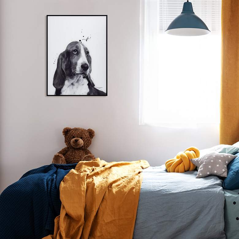 Image 1 Basset Hound 24" High Rectangular Framed Glass Wall Art in scene