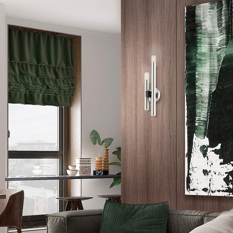 Image 1 Helsinki 18" High Brushed Nickel Metal 2-Light Wall Sconce in scene