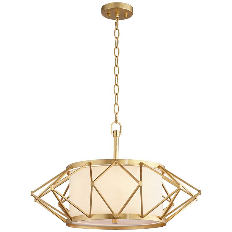 Image 1 63A17 - Metallic Gold Pendant with Inner Linen Shade