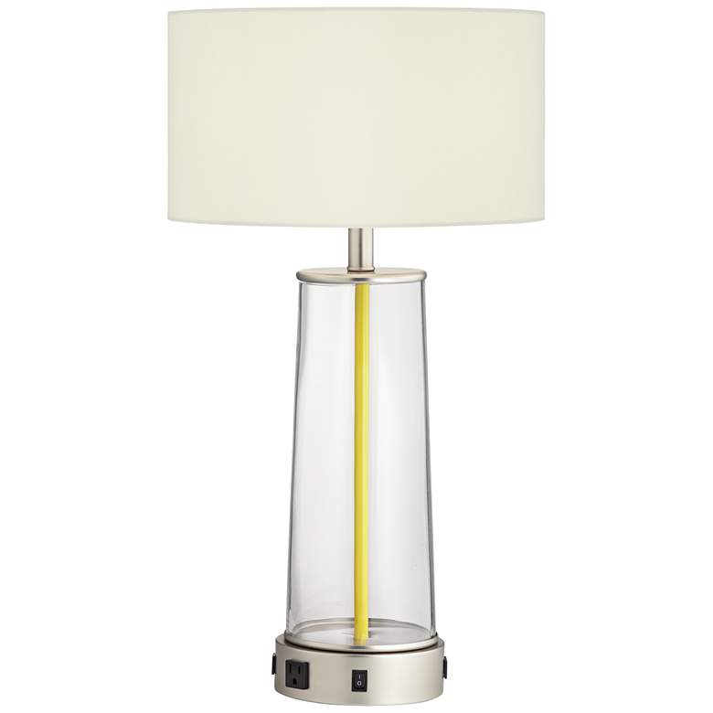 Image 1 63A25 - 26.25 inchH Satin Nickel Glass TableLamp w/USB &amp; Outlet