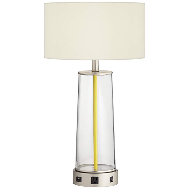 Image 2 63A25 - 26.25 inchH Satin Nickel Glass TableLamp w/USB &amp; Outlet more views