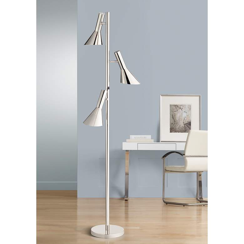 Image 1 63T42 - Chrome Floor Lamp with 3 Metal Shades