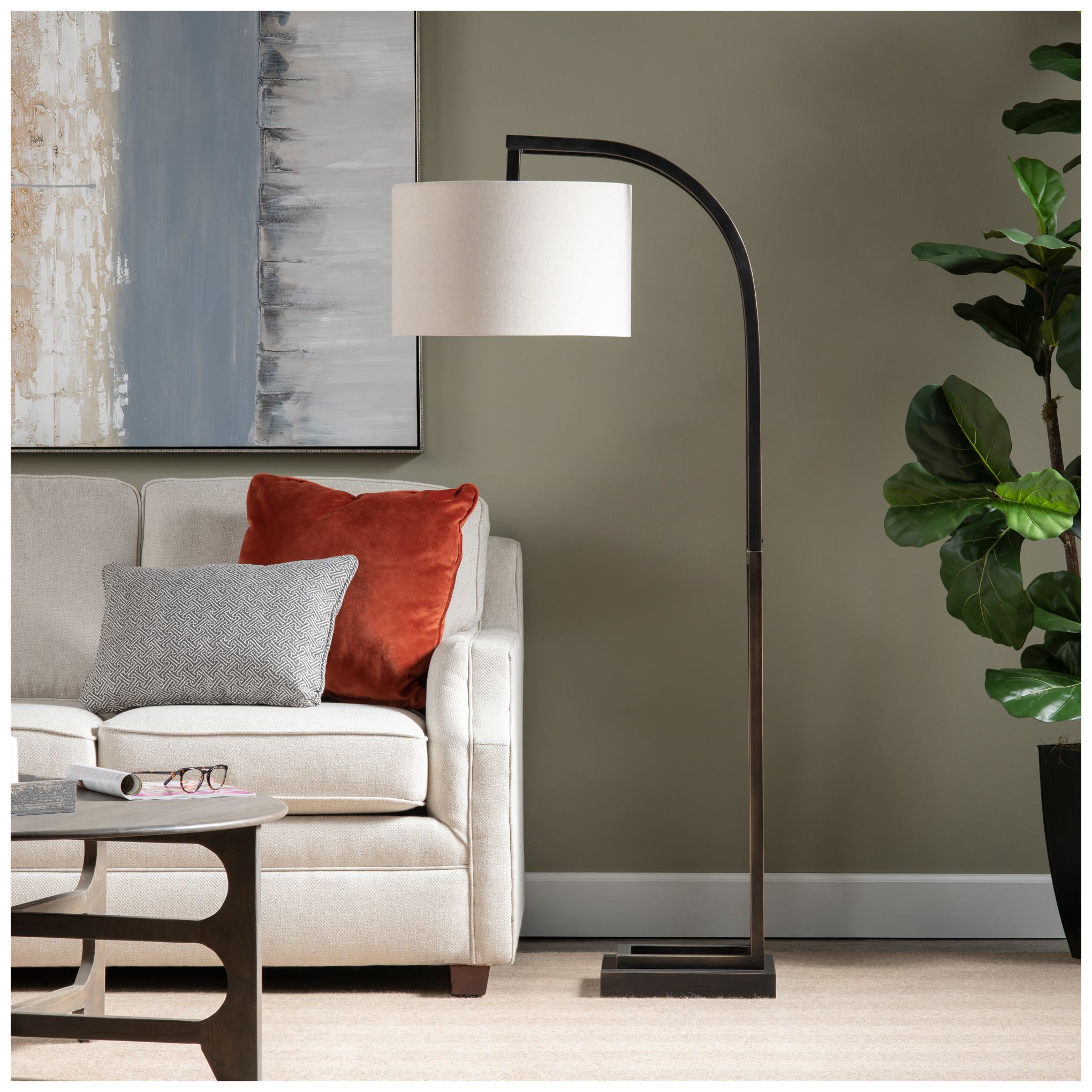 Image 4 64"H Metal Arched Floor Lamp with Fabric Drum Shade more views