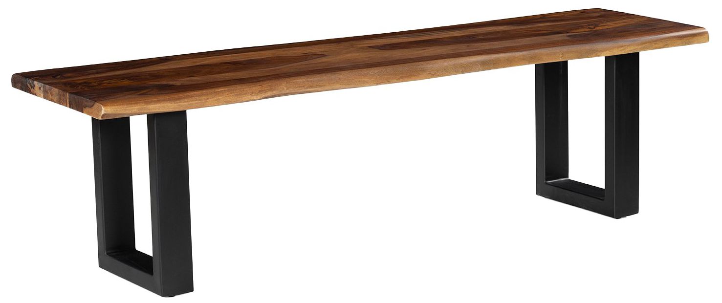 Image 2 64 in. Brown Solid Wood Accent Bench with Metal Frame