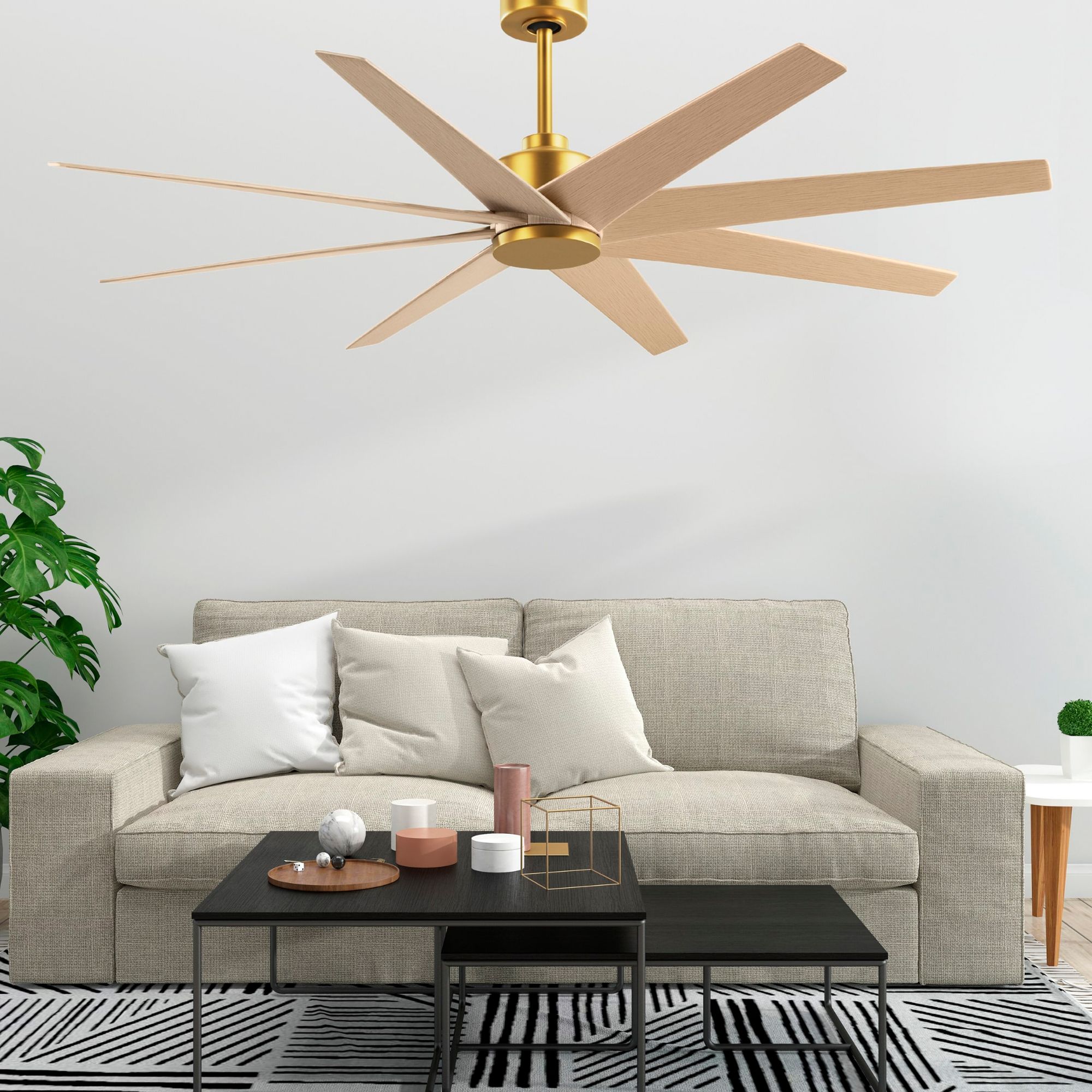 Image 2 64" Ariella Brushed Brass and Light Maple Blades Ceiling Fan more views