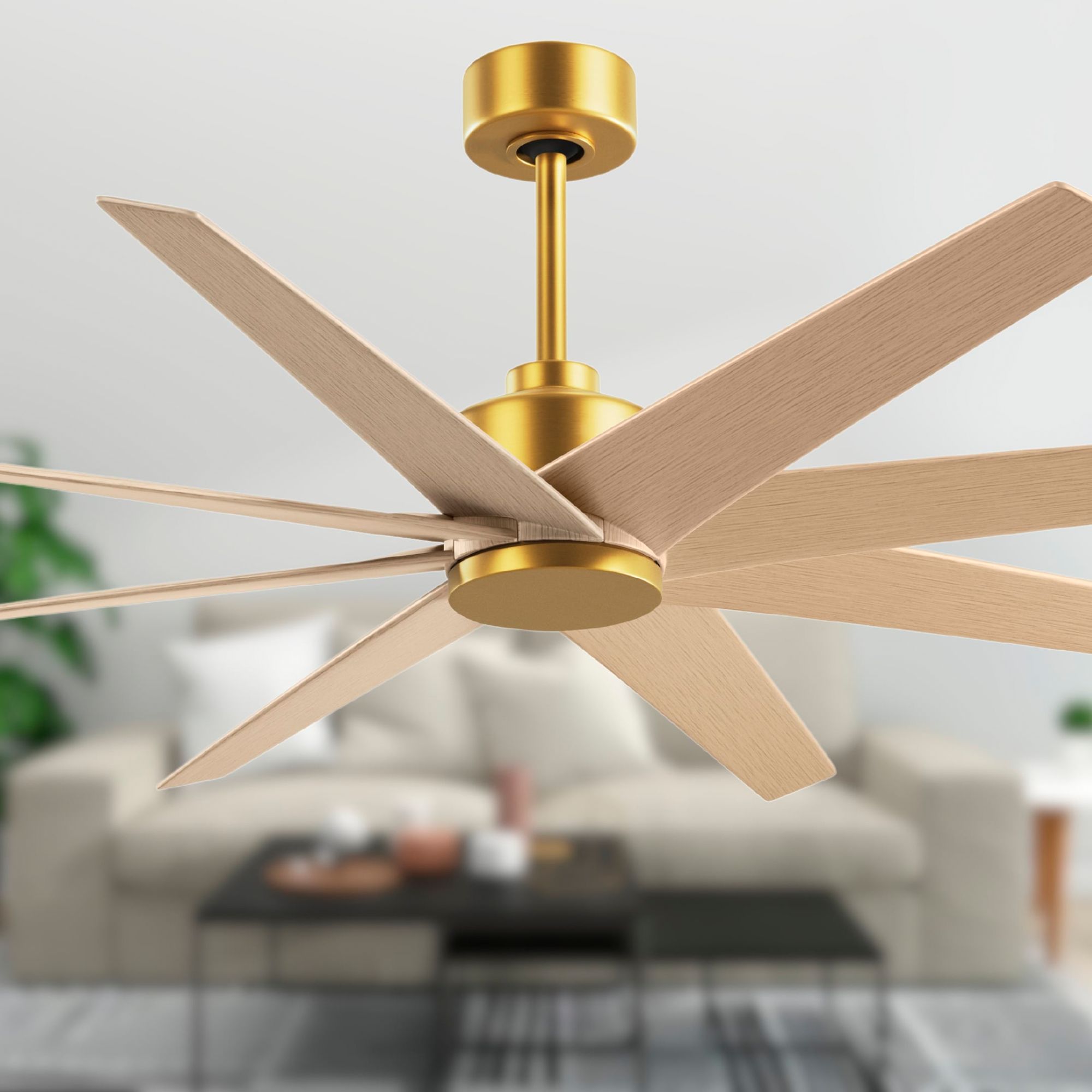 Image 3 64" Ariella Brushed Brass and Light Maple Blades Ceiling Fan more views