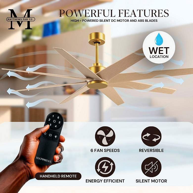 Image 6 64" Ariella Brushed Brass and Light Maple Blades Ceiling Fan more views